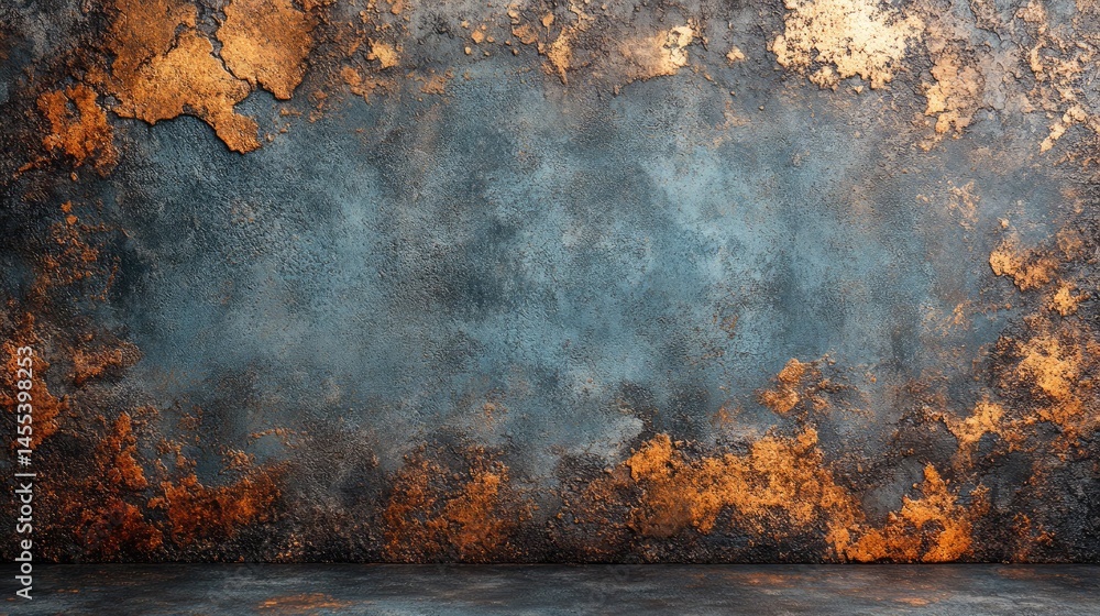 Poster a textured concrete wall with blue and rusty orange paint finish. perfect for abstract backgrounds a