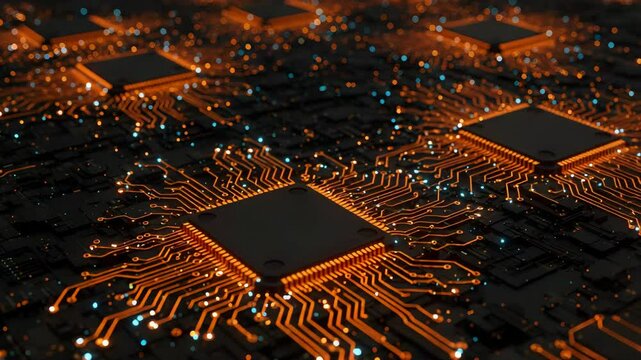 Close up view of integrated circuits digital technology and computer chip concept