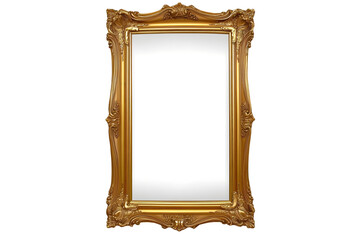 Detailed Golden Mirror Frame Isolated on Transparent Background Illustration