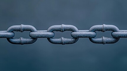 Fototapeta premium A close-up image of a metallic chain with visible texture, set against a blurred blue background.