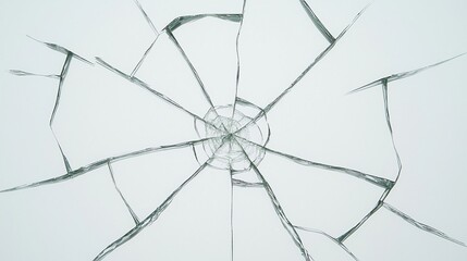 Obraz premium A close-up view of a shattered glass surface with cracks radiating from the center.