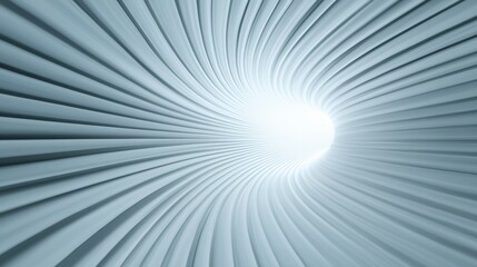 Obraz premium A futuristic, abstract tunnel with curved, metallic lines converging toward a bright central point.