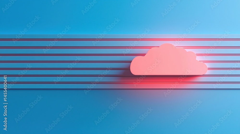Poster a pink cloud icon with horizontal lines on a blue background, representing cloud computing or digita