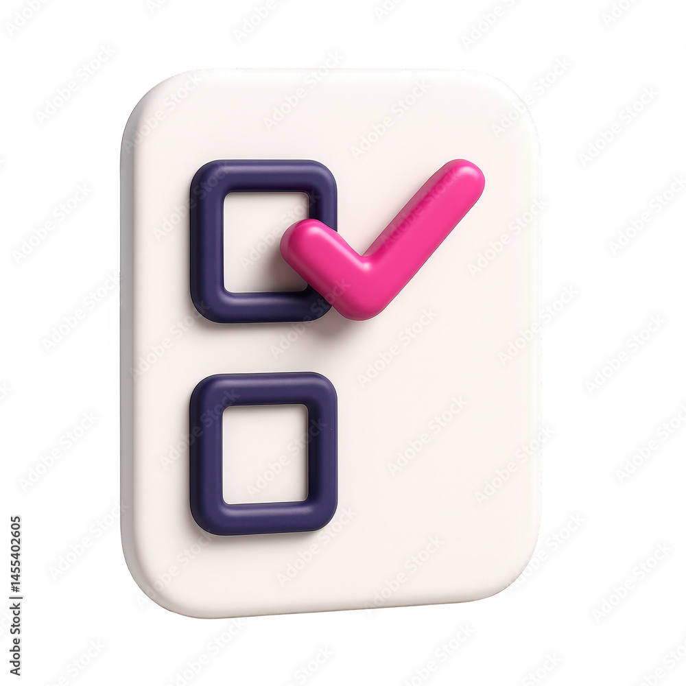 Aufkleber clean 3d render of a minimalist checklist form with rounded square boxes and a dynamic pink checkmar