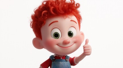 Fototapeta premium Happy Cartoon Boy Giving Thumbs Up Positive Cheerful Child