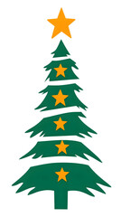 Festive Green Christmas Tree Illustration With Golden Stars On Transparent Background