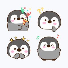 Vector cartoon illustration of penguin sticker set Concept Isolated Flat