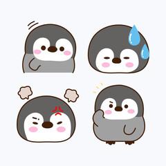 Vector cartoon illustration of penguin sticker set Concept Isolated Flat
