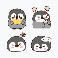 Vector cartoon illustration of penguin sticker set Concept Isolated Flat