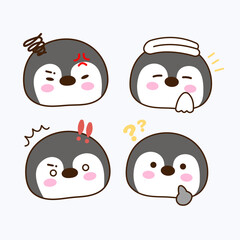 Vector cartoon illustration of penguin sticker set Concept Isolated Flat