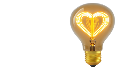 Glowing Heart Shaped Filament Inside A Bulb On Black Transparent Background