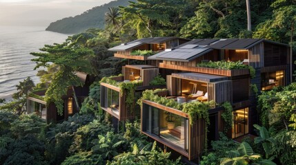 Modern Eco-Friendly Houses Surrounded by Lush Tropical Landscape