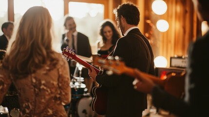 Fototapeta premium Wedding guests enjoying live music during the reception.
