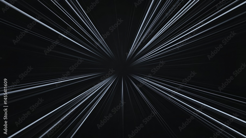 Poster white light streaks radiate from a central point on a black background, creating a dynamic, futurist