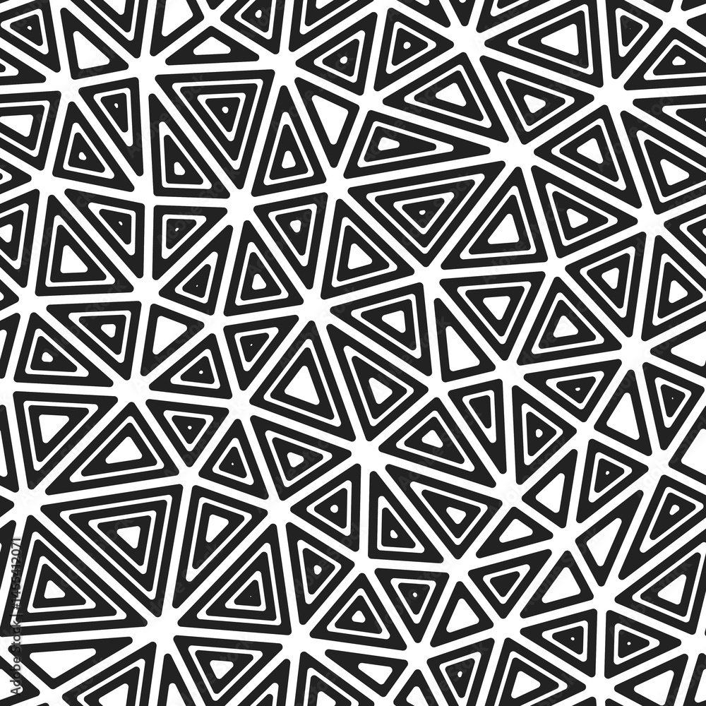 Poster background with triangles pattern. medium shape size. multiple repeated inner triangles. black and w
