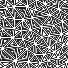 Background with triangles pattern. Medium shape size. Multiple repeated inner triangles. Black and white style. Repeatable pattern. Classy vector tiles. Seamless vector illustration.