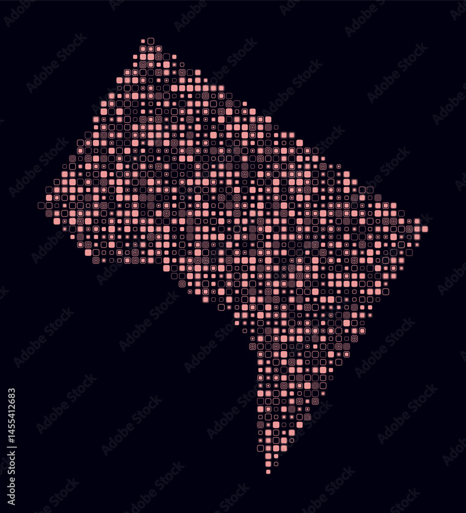 Poster district of columbia, shape of the state build of colored cells. digital style map of the district o