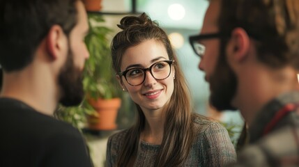 Freelance professional networking with peers in a creative environment.