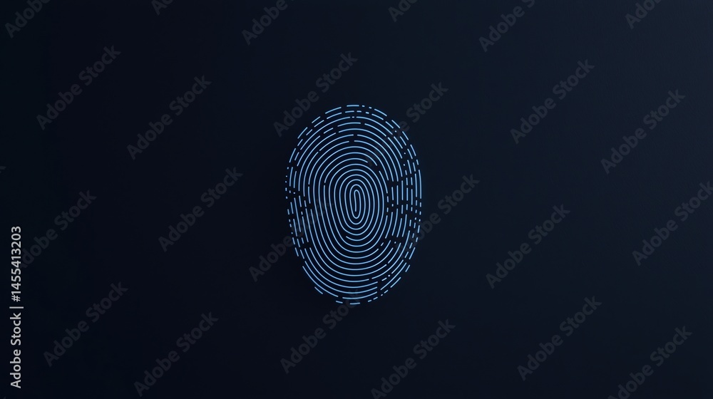 Poster a digital fingerprint icon is centered on a dark background, symbolizing security and biometric iden