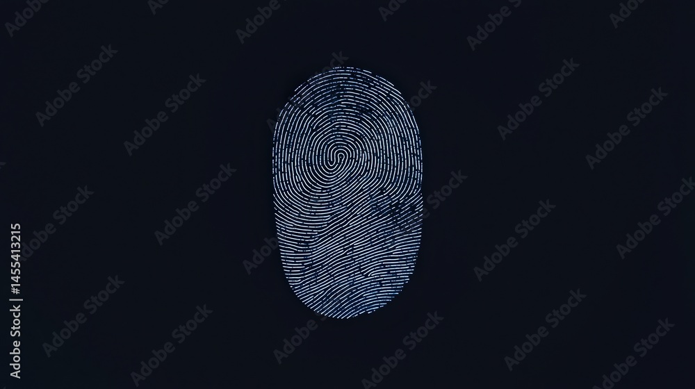 Poster a white fingerprint pattern is displayed on a solid black background, highlighting unique biometric 