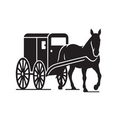 Amish Horse and Buggy Silhouette Logo – Traditional Transportation Icon