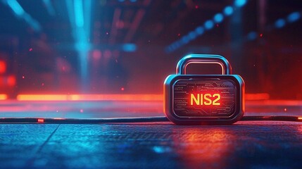 Obraz premium Modern lock with digital display in neon lighting.