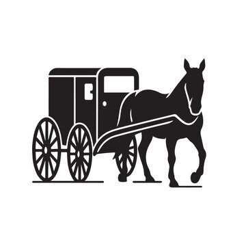 Amish Horse and Buggy Silhouette Logo &ndash; Traditional Transportation Icon