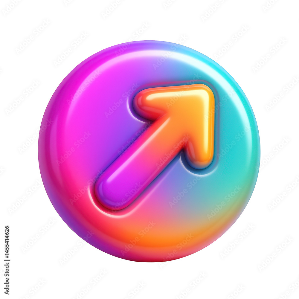 Aufkleber a glossy 3d rendering of a circular shape with a bright orange arrow pointing upward, featuring a st