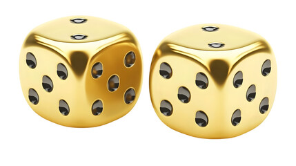 Golden Dice Pair Illustration Isolated on Transparent Background Shiny Objects