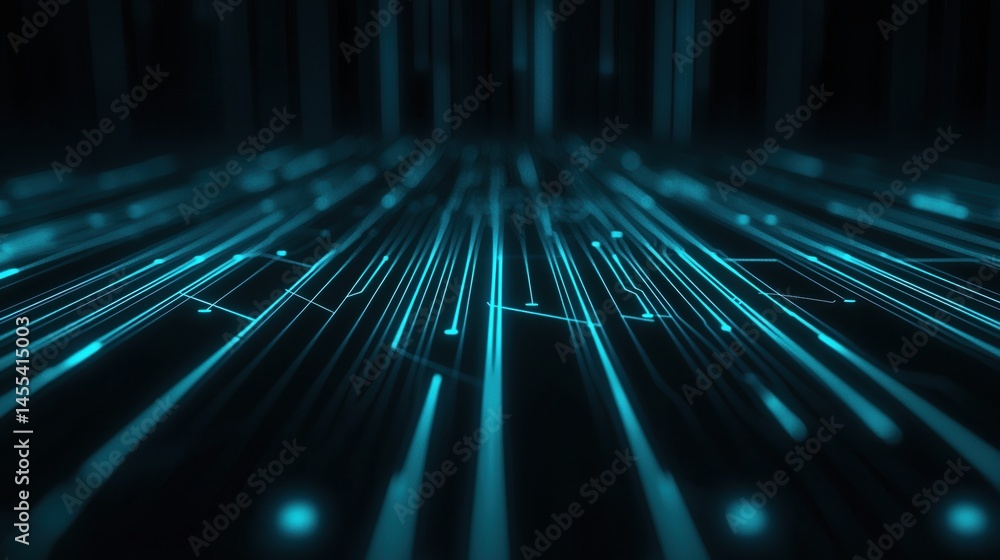 Aufkleber glowing blue digital lines and geometric shapes create a futuristic, abstract background suggesting 