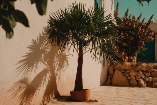 Exotic Oasis A Palm Tree in Tranquil Desert Setting with Clear Skies