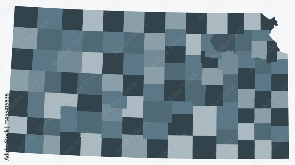 Poster map of kansas with counties. just a simple state border map with county division. blue grey color pa