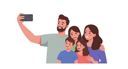 Fototapeta premium Family Taking Selfie with Phone Smiling Together