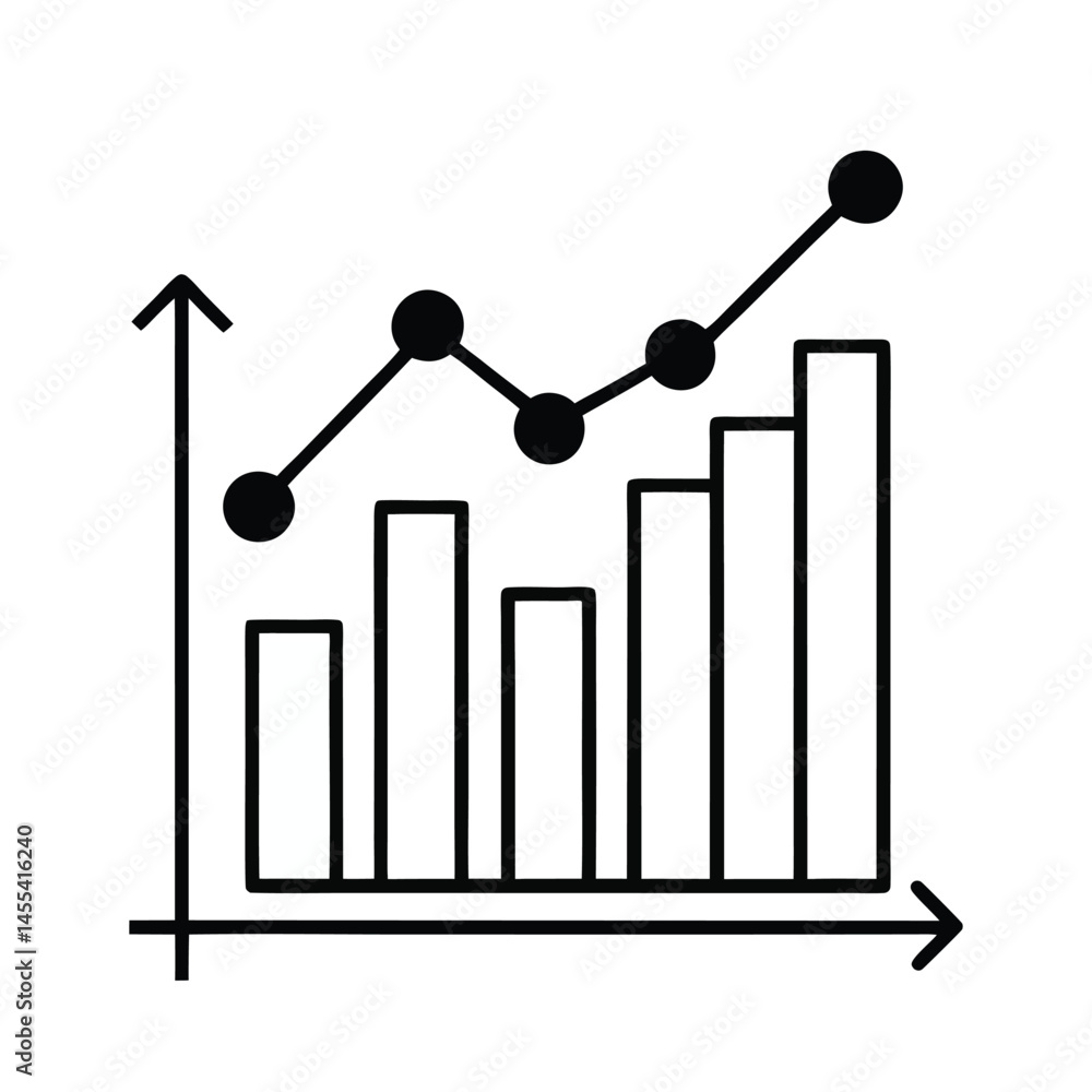 Poster a simple growing graph icon with upward trend line on white background