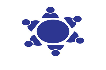 Meeting Room Icon with three people discussing at a table. Meeting icon vector art, conversation icon vector art. Team business meeting with teamwork and collaboration flat vector icon for apps. 