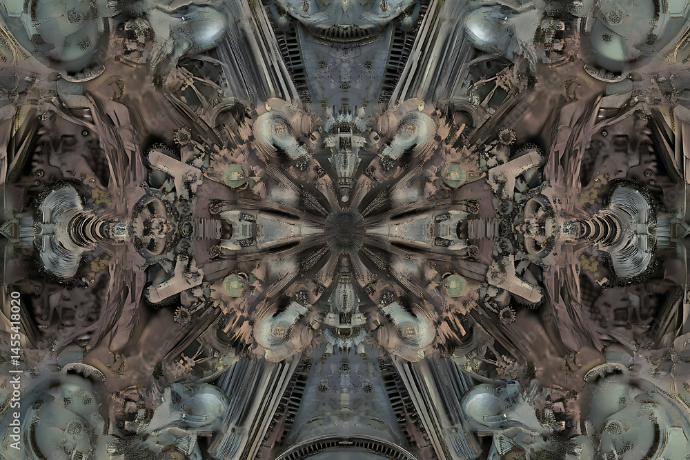 Poster intricate abstract industrial pattern in muted tones with steampunk elements and mechanical details 