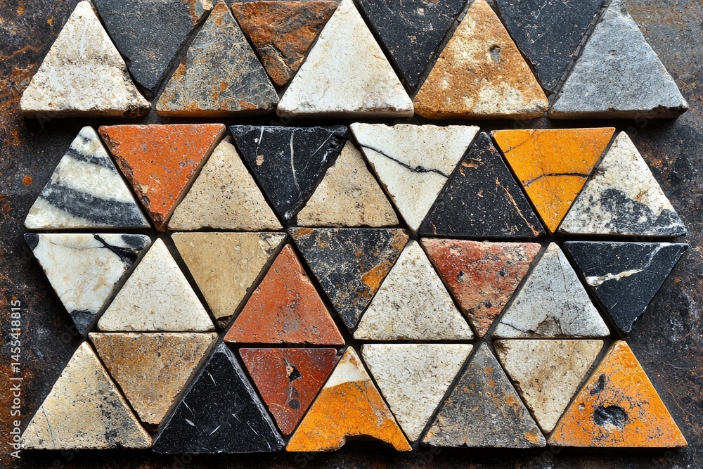 Poster colorful triangle stones in geometric pattern, rusty background texture. use for backgrounds, patter