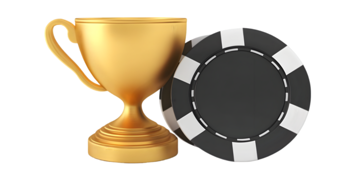 Gold Trophy And Casino Chip Realistic 3d Illustration Isolated Transparent Background