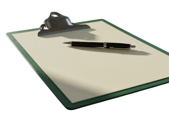 Organized Essentials: Clipboard with Paper and Pen on Display