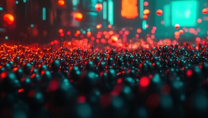 Obraz premium Abstract Red and Teal Sphere Field Glowing Lights