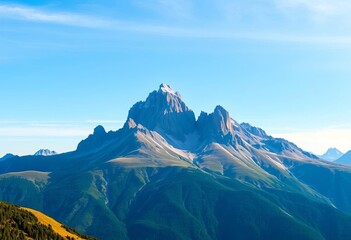Majestic, isolated mountain peaks against a clear sky, background, altitude