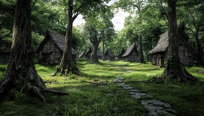 Enchanting Village Hidden Deep Within a Lush Forest