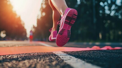 A person crossing the finish line in a race, achieving their goal