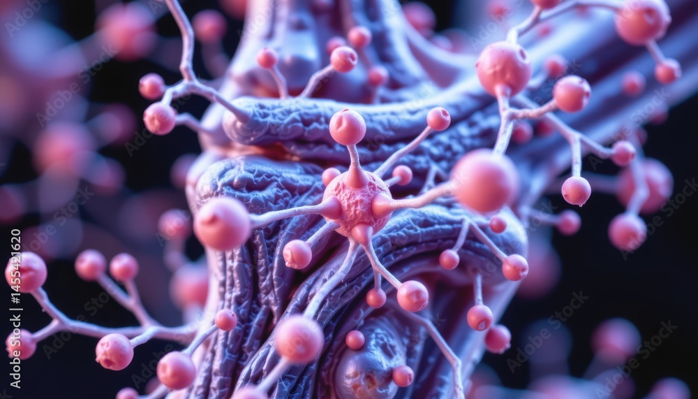 Poster abstract depiction of vibrant cellular structures with intricate details.