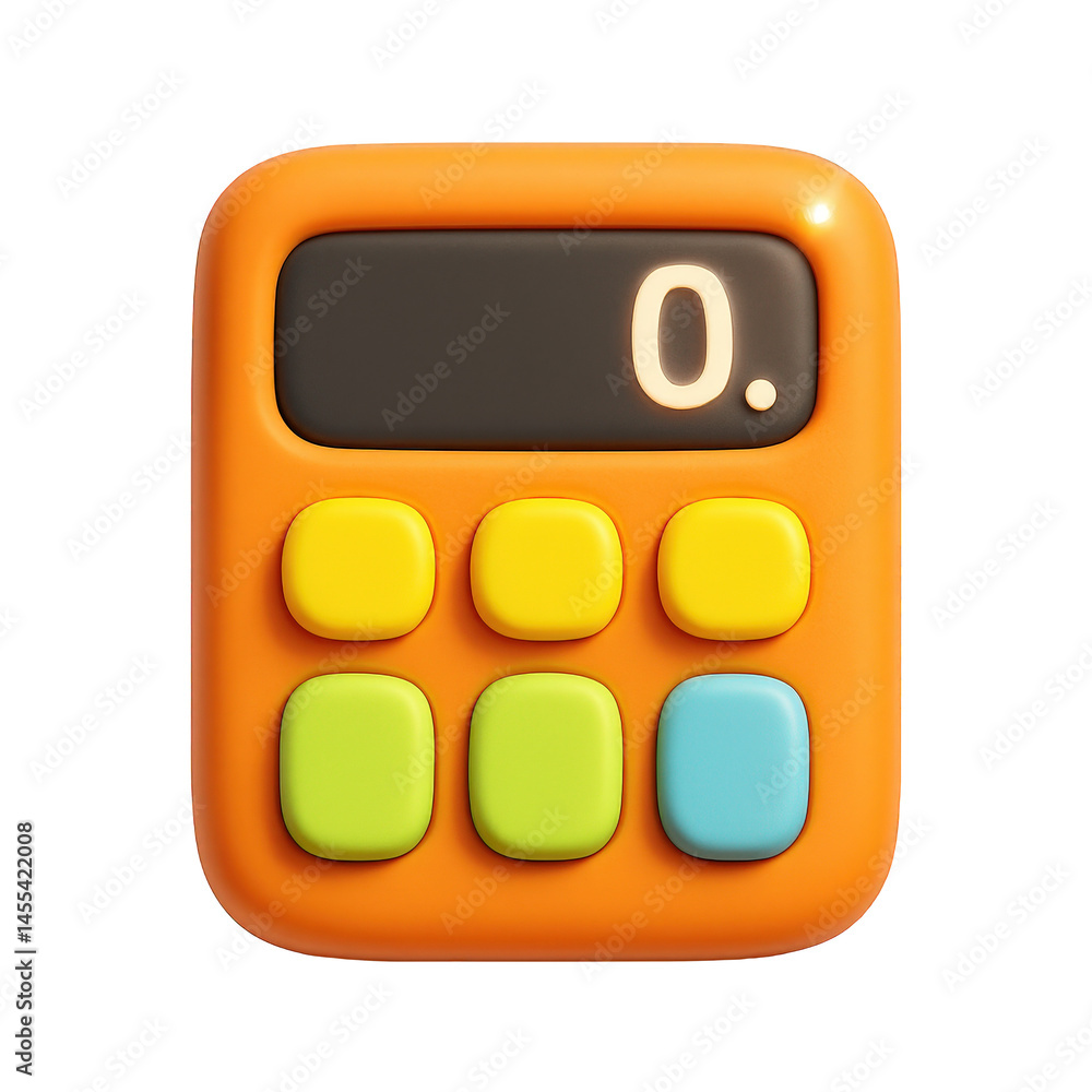 Aufkleber smooth orange calculator with vibrant multi-colored buttons and a glowing zero displayed digitally.