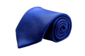 Coiled Royal Blue Necktie, Textured Fabric, Rolled and Isolated on White Background