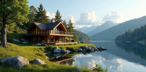 Obraz premium Ranger residence, Scoville Point Simple design, stunning lakeside setting , landscape, National Park, summer