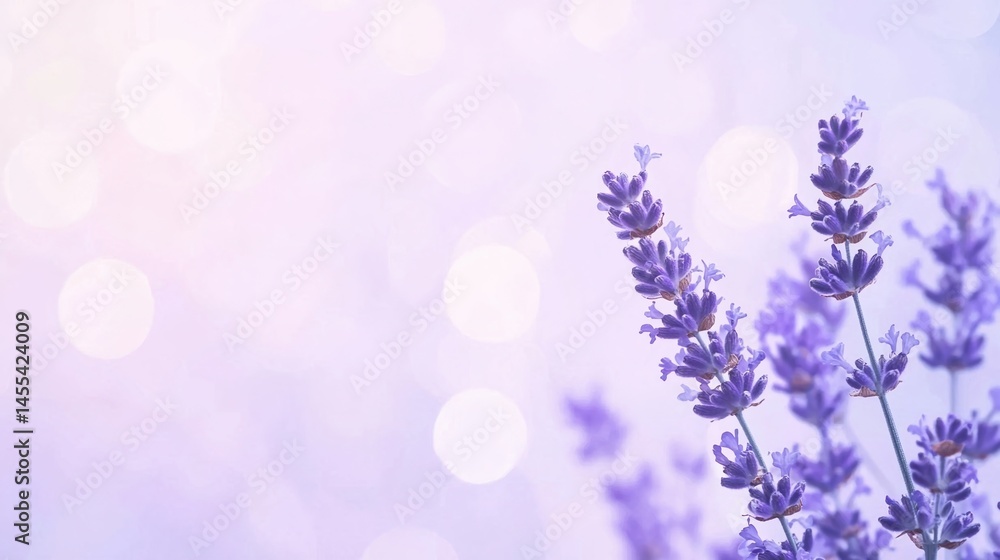 Poster delicate lavender flowers with a soft, pastel bokeh background create a serene and calming scene.