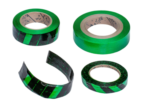 Green Adhesive Tape Rolls with Black Stripes Isolated on Transparent Background - Powered by Adobe