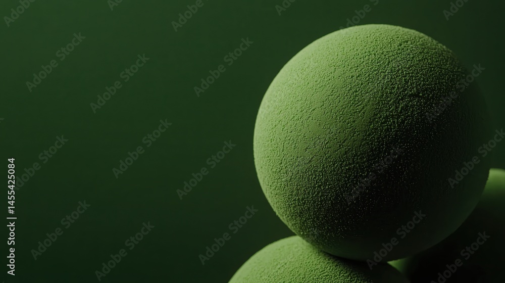 Poster a textured green sphere sits against a matching green background, creating a minimalistic and modern